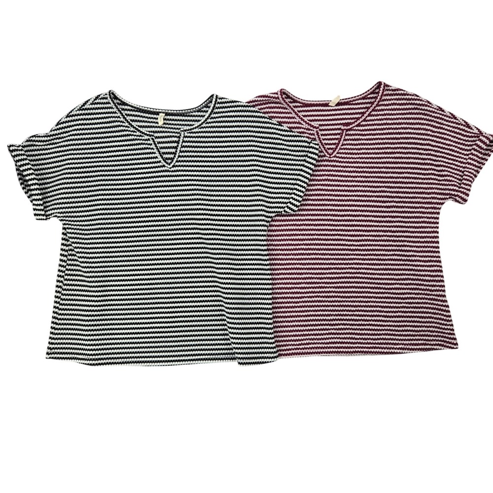 Evaless Womens XL Knit Short Sleeve Bundle of 2 Casual Textured Summer Tops